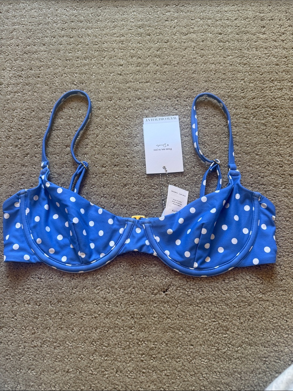 WeWoreWhat Blue Polka Dot Bikini Top NWT